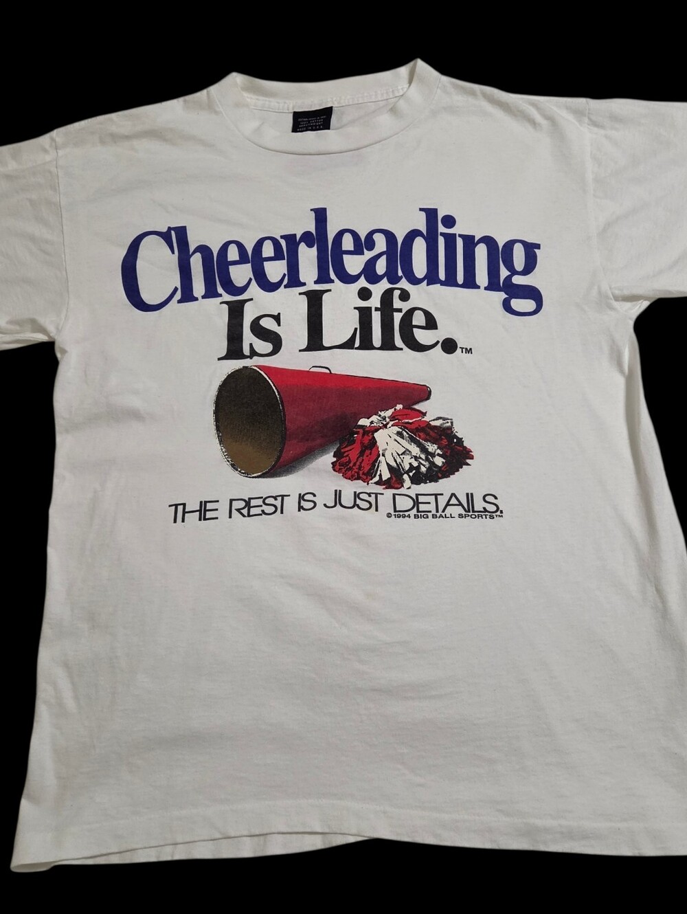 Vintage 90s Cheerleading Is Life White Graphic T-Shirt Size Large Single Stitch
